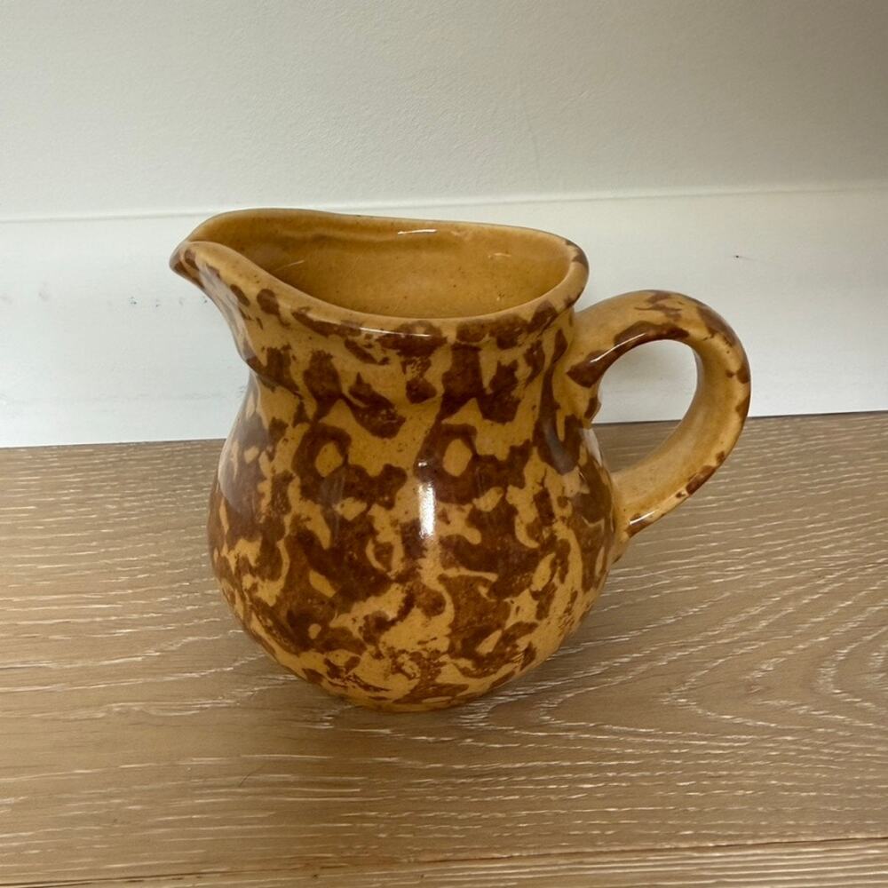 Vintage Pfaltzgraff Brown Spongeware Creamer Pitcher USA Farmhouse Cottagecore